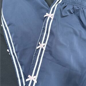 Navy Track Pants with Pink Bow Accents